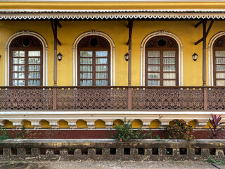 Sticker - Margao, India - January 21 2023: Beautiful arched windows of an old traditional house in Goa.