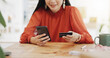 © Wesley/peopleimages.com - Woman hands, credit card and phone for business online shopping, trading or fintech payment in office startup. Professional person typing bank information on cellphone for website loan or transaction