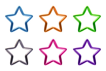 Poster - Set of star shape icon symbol isolated on transparent background in 3d rendering.