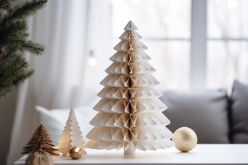 Wall Mural - Alternative handmade paper christmas tree. DIY, hobby, zero waste xmas idea