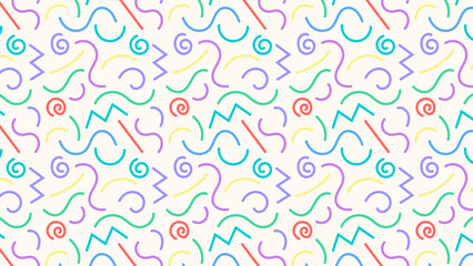 colorfull line doodle seamless pattern childish, cright background, textile pattern