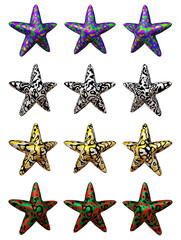 Poster - Set of star shape icon symbol isolated on transparent background in 3d rendering.