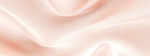 Light Pale Tender Peach Pink Beige White Silk Satin Fabric. Elegant Luxury Abstract Background For Design. Color Gradient. Lines. Curtain. Drapery. Soft Folds. Gentle. Template. Baby Birthday, Newborn
