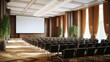 Business seminar and conference event hall. Empty chairs at corporate meeting and presentation event in convention hall. People at seminar and meeting room. Indoor Wedding Venue, Generative AI