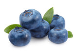 Fototapeta  - Many fresh ripe blueberries and leaves isolated on white