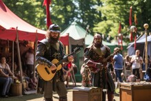 Medieval Merriment: Hyper-Realistic Image Of Bustling Renaissance Fair, Jousting Knights, Entertaining Jesters, Artisan Crafts, Castle Grandeur
