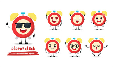 Wall Mural - cute alarm clock cartoon with many expressions. clock different activity pose vector illustration flat design set with sunglasses.