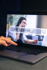 Wall Mural - man working on laptop and information for the searching job, employment concept.