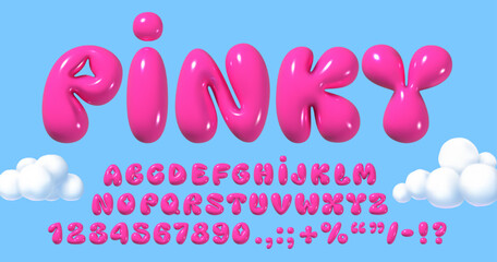 glossy 3d pink bubble font in y2k style. playful design inspired by 2000s or 90s, inflated balloon l
