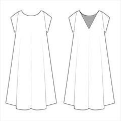 Sticker - Maxi Dress, A Line  Dress Front and Back Vector Template