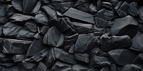Wall Mural - Black stone wall texture background. Dark grey slate background or texture, Black rock, stone, textured, generative ai