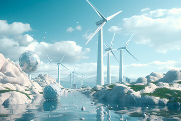 A utopian future with clean electricity. Wind generators. earth day