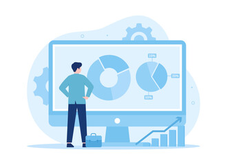 Wall Mural - Manager controls business development on monitor screen concept flat illustration