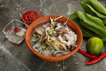 Vietnamese soup Pho Bo with beef