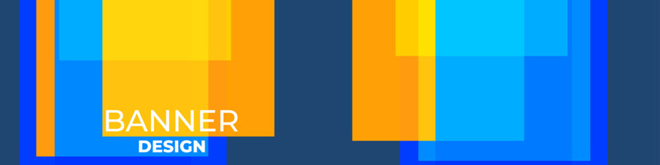 Poster - Geometric blue and yellow wide abstract background design with transparent square shapes. Vector illustration