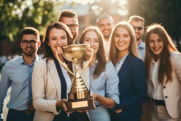 Business leader with winning cup