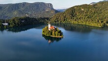 Drone Photo Bled Lake, Blejsko Jezero Bled Slovenia Europe	
