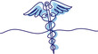 Medical symbol caduceus. Continuous One line drawing