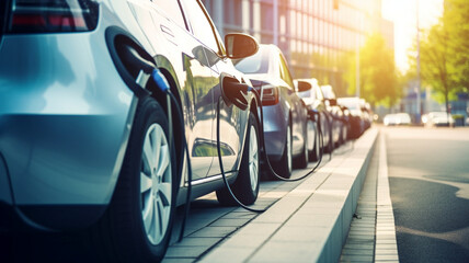 Public parking along the street with charging points for electric vehicles.