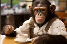Chimpanzee Monkey Is A Bartender Or Barista.