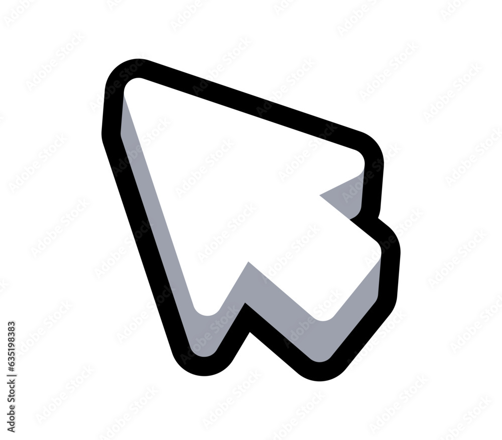 Cursor icon. 3D vector cursor. White outlined cursor. Rounded cursor ...