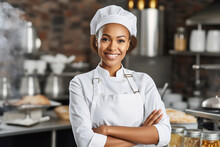 African American Chef Woman Preparing Food In A Professional Kitchen.