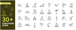 © Iconic Space - A collection of yoga poses icons. Line Woman of yoga poses. Set of linear Yoga pose icons. Pilates poses set Outline icon collections.
