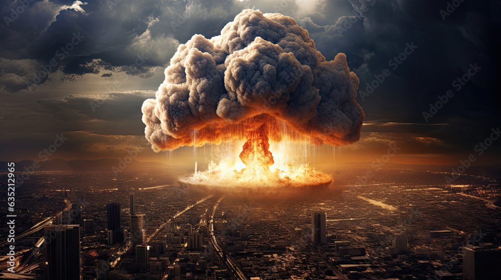 Huge natural disaster or nuclear explosion mushroom cloud effect over ...