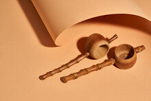 Handmade Bamboo Tea Filters Near Craft Paper Background With A Beautiful Studio Light