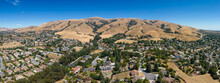 Drone Photo Of Mission Peak In Fremont, California On A Beautiful Summer Day, With Dead Hills And Houses At The Base Of The Mountain.