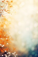 Blurred Out Fall Season Abstract Nature Background With Lots Of Bokeh And A Bright Center Spotlight And A Subtle Vignette Border. Ai Generative.