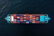Overhead aerial view of a container cargo ship