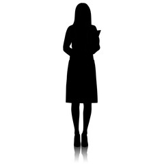 Wall Mural - Silhouette of female healthcare worker. Happy smiling doctor in white coat with stethoscope. Medical worker is standing with clipboard. Vector flat style illustration set isolated on white