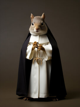 An Anthropomorphic Squirrel Dressed Up as a Nun