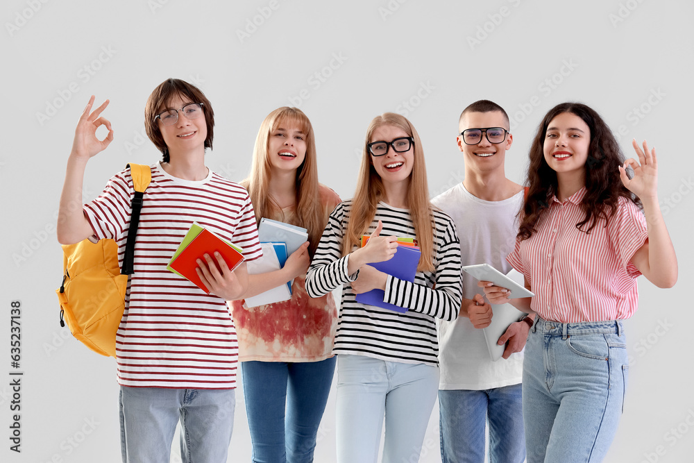 Group of students on light background