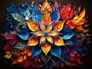 Wall Mural - Illustration of a vibrant paper flower crafted with intricate details and vibrant colors. Generative AI