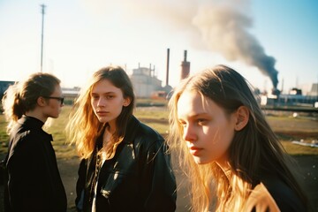 Wall Mural - teenagers on the street, polluted city, manufactory