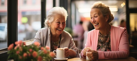 Cheerful women in a cafe, generative ai