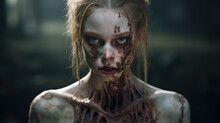 A Pale-skinned Female Zombie With A Blank Stare, Creature From Horror And Apocalypse Stories.