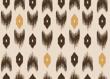 Indian Ikat Pattern Seamless Design. Ethnic Aztec Fabric Carpet Mandala Ornament, Seamless Pattern Brown Ikat Middle East Pattern On Beige Background.