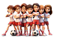 3d Female Football Players. Young Girl Soccer Team Cartoon Soccer Player. 3D Render Character Cartoon Style Isolated On Transparent Background