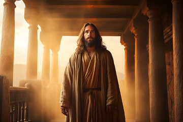 Wall Mural - Jesus Christ standing at the entrance to the tomb. AI generative.