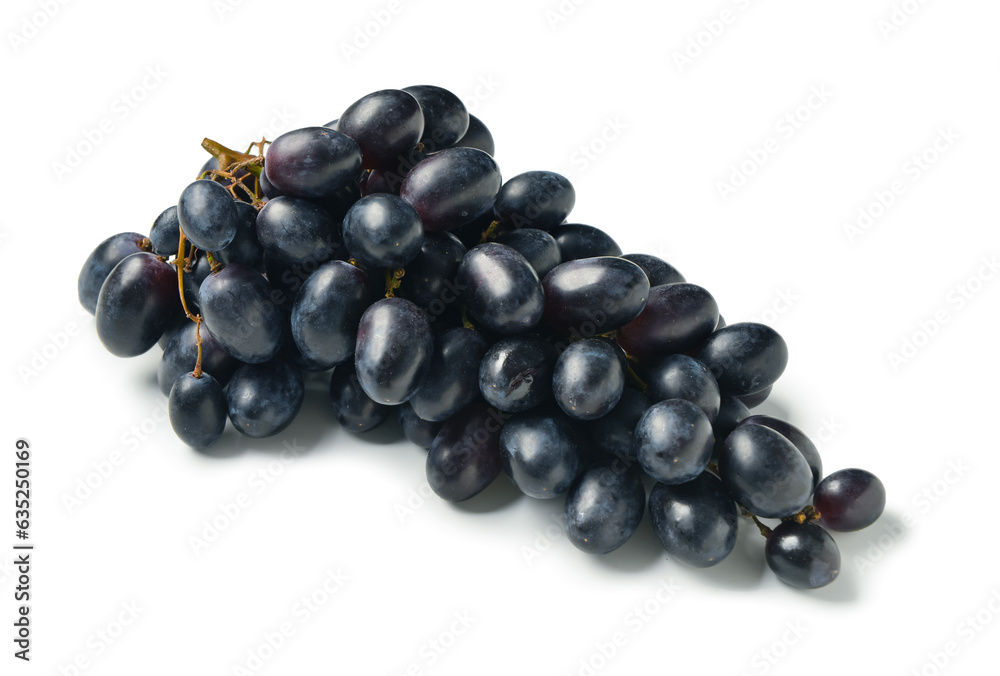 Sweet black grapes on white background