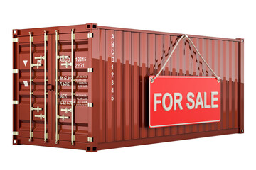 Poster - cargo container with for sale hanging sign, 3d rendering isolated on transparent background