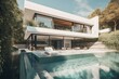 Contemporary house featuring a luxurious swimming pool and a spacious terrace. Generative AI