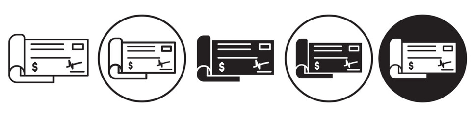 Poster - Checkbook symbol Icon. Flat outline sign of financial banking paper check bill book. Vector set of bank certificate or form to fill for payment money in dollar. Logo mark of pat cheque for transaction