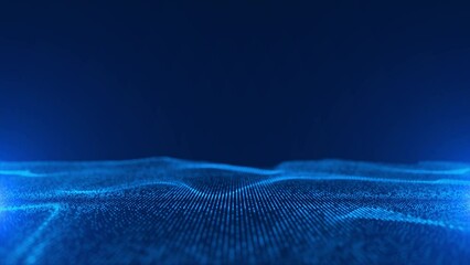 abstract blue digital particles wave and dynamic wave of particles.