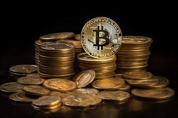 Poster - coins bitcoin in pile.