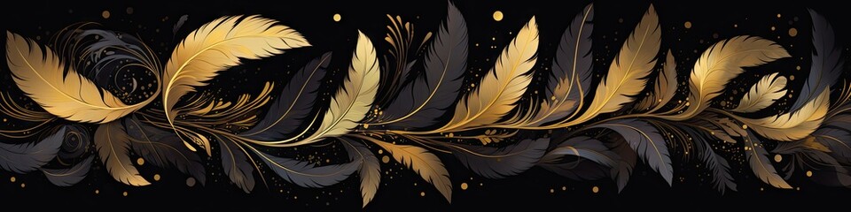 gold feathers on black black feather design Generative AI