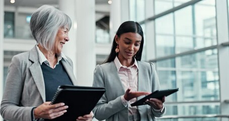 Aufkleber - Planning, mentor and walking with business people and tablet for feedback, teamwork and proposal. Consulting, networking and advice with employees for strategy, communication and project management